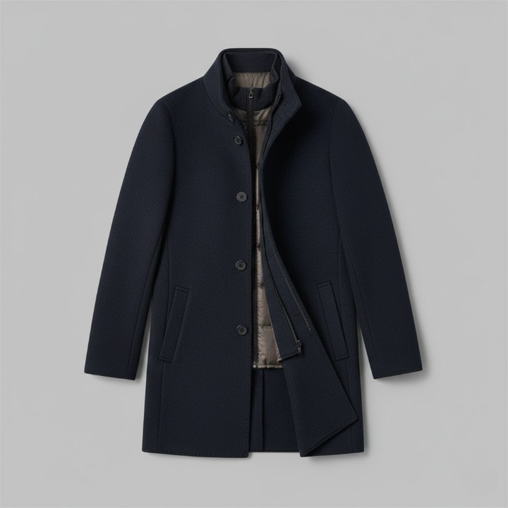 Double-layered wool blend coat