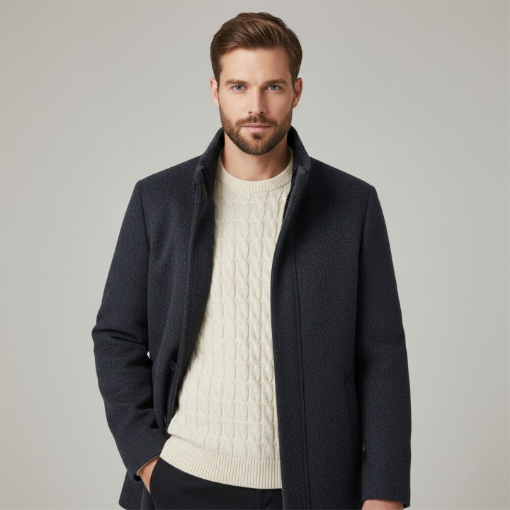 Double-layered wool blend coat